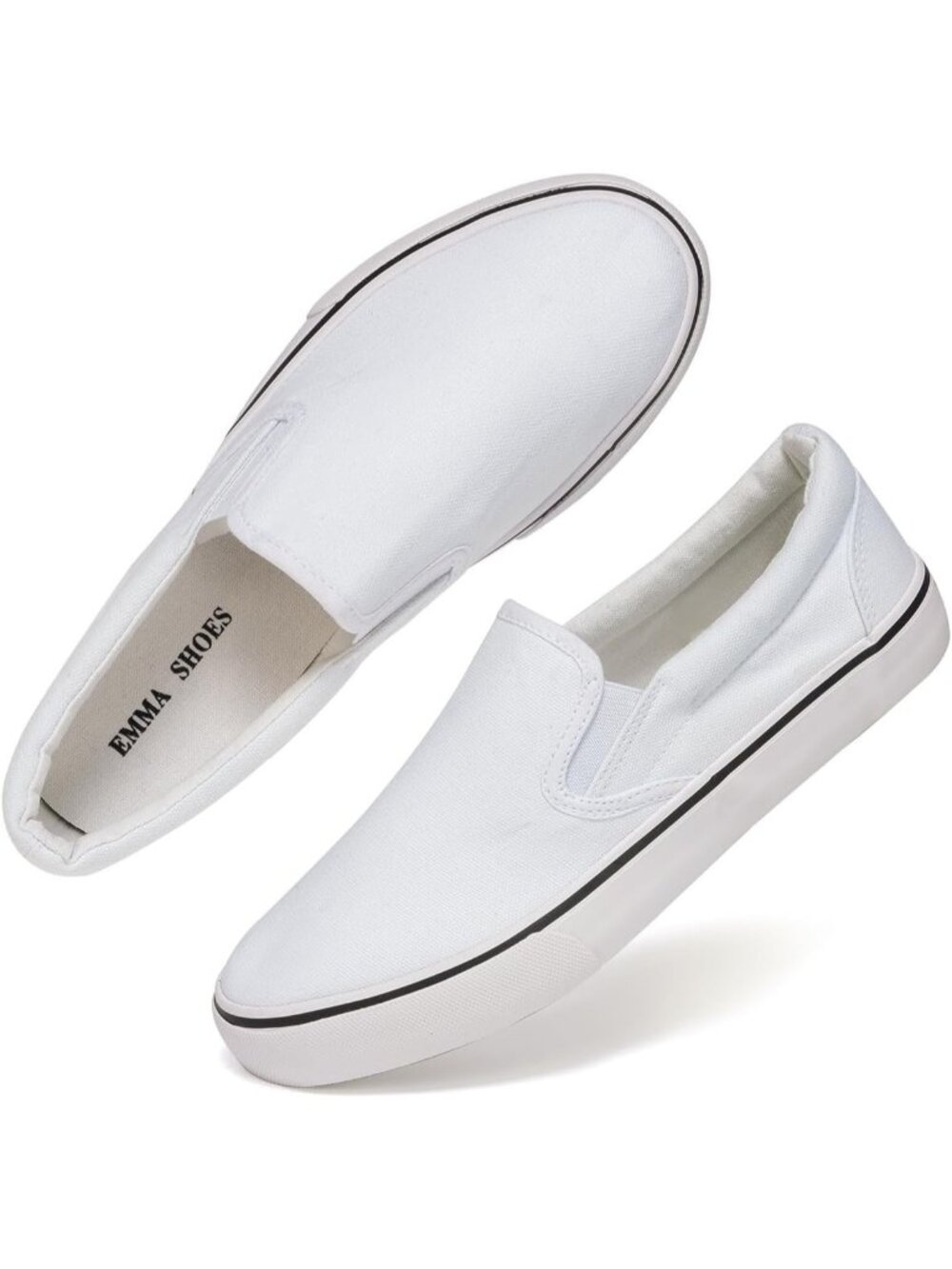 Women's White Round Toe Padded Insole Collar Canvas Easy Slip On Sneaker Shoes